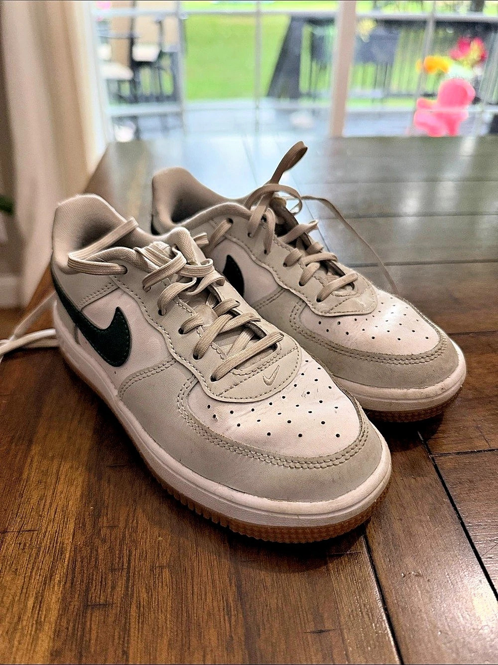 Nike Air Force 1 Kids Sneakers White & Green US 2Y